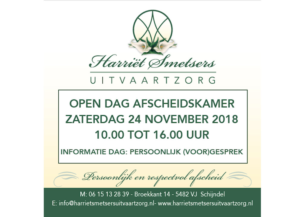 Zaterdag 24 november open dag afscheidskamer 't Broek te Schijndel